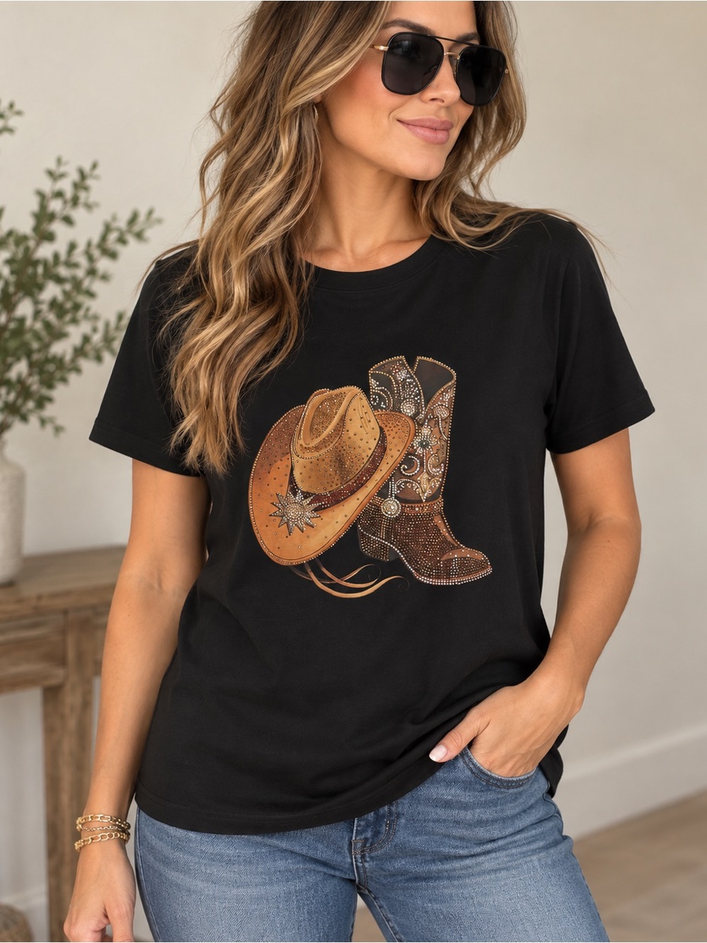 Y&F Western Embellished T - L/XL NWT